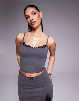 Кружевной топ-комбинезон на бретелях ASOS DESIGN серого цвета