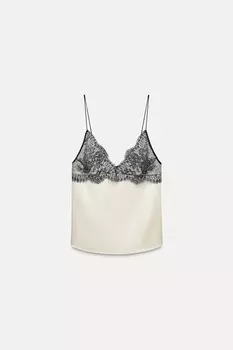 Кружевной топ-комбинезон ZARA, экрю
