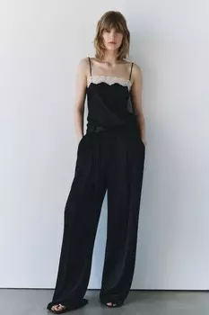 Кружевной топ-комбинезон ZARA, черный