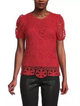 Кружевной топ крючком с пышными рукавами Ultra Pink, цвет Brick