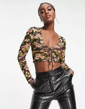 Кружевной топ Miss Selfridge в мелкую клетку