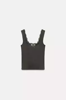 Кружевной топ на бретельках ZARA, цвет Dark grey