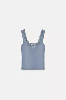 Кружевной топ на бретельках ZARA, синий