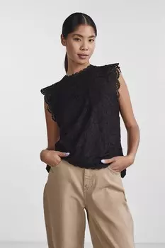 Кружевной топ Pieces, черный