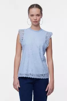 Кружевной топ Pieces, синий