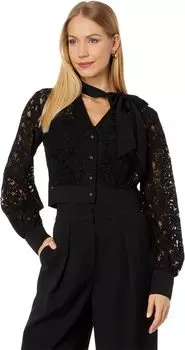 Кружевной топ с цветочным принтом и завязкой на шее BCBGMAXAZRIA, черный