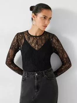 Кружевной топ с длинными рукавами Devlin HUSH, черный