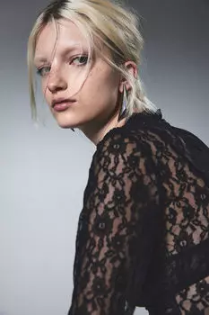 Кружевной топ с длинными рукавами H&M, черный