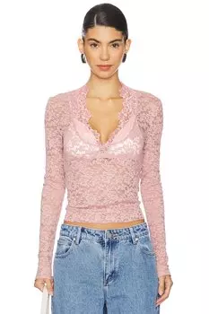 Кружевной топ с длинными рукавами x intimally fp на весь день в бледно-лиловом цвете Free People, лиловый