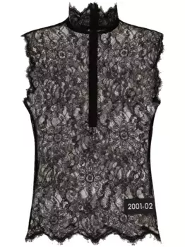 Кружевной топ с нашивкой-логотипом DOLCE & GABBANA, черный