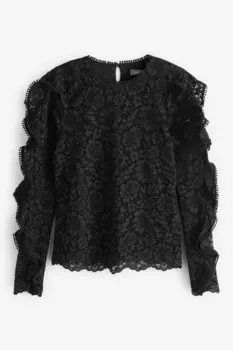 Кружевной топ с оборками Mint Velvet, черный