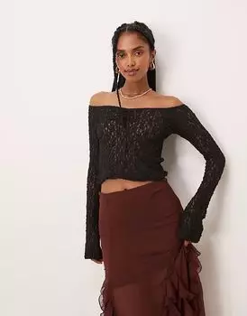 Кружевной топ с открытыми плечами ASOS DESIGN черного цвета