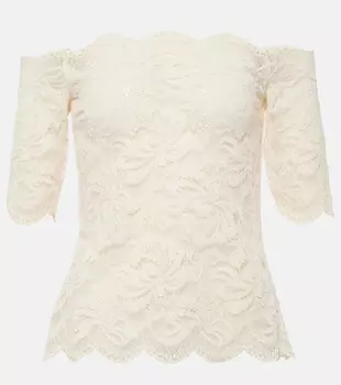 Кружевной топ с открытыми плечами Rabanne, белый