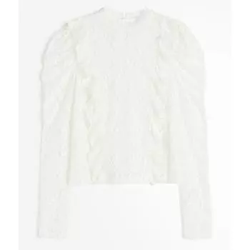 Кружевной топ с пышными рукавами H&M Ruffle-trimmed, белый