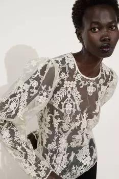 Кружевной топ с пышными рукавами & Other Stories, белый