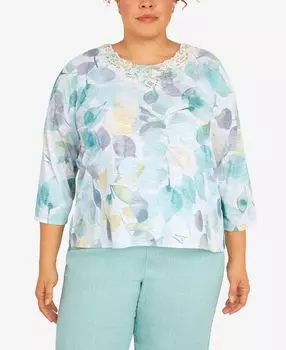 Кружевной топ с вырезом горловины petite like watercolor Alfred Dunner, мульти