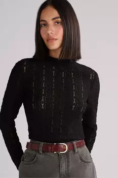 Кружевной топ с высоким воротом Ro&Zo, черный