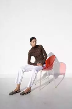 Кружевной топ с высоким воротом ZARA, цвет Chocolate brown