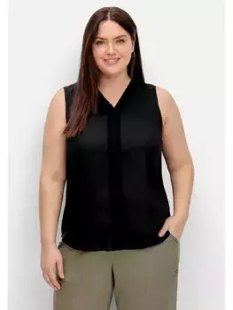 Кружевной топ Sheego "Большие размеры" с V-образным вырезом и кружевом, связанным крючком, черный