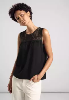 Кружевной топ STREET ONE с кружевом на вырезе, черный