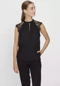 Кружевной топ Vero Moda "VMMILLA SL LACE TEE", черный