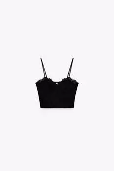 Кружевной топ в стиле корсети ZARA, черный