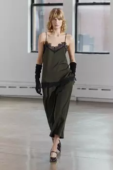 Кружевной топ ZARA, хаки