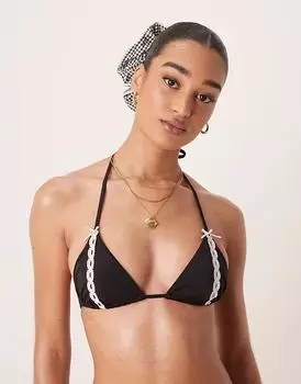 Кружевной треугольный бикини-топ Free Society черного цвета
