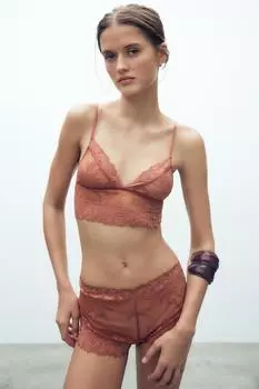 Кружевной треугольный бюстгальтер без косточек ZARA, цвет Reddish