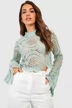 Кружевной укороченный топ с черепаховым вырезом Boohoo, мятный