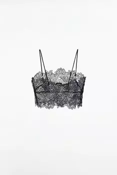 Кружевной укороченный топ ZARA, черный