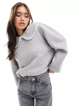 Кружевной воротник свитер светло-серого меланжевого цвета ASOS DESIGN