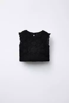Кружевной вязаный топ крючком ZARA, черный