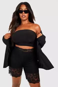 Кружевные байкерские шорты плюс Boohoo, черный