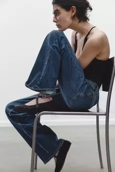 Кружевные балетки с двойным ремешком ZARA, черный