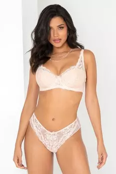 Кружевные бразильские трусики с цветочками Pour Moi, бежевый