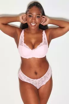 Кружевные бразильские трусики с цветочками Pour Moi, розовый