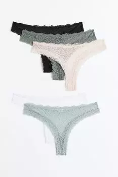 Кружевные бразильские трусы, 5 шт. H&amp;M, черный/серо-зеленый