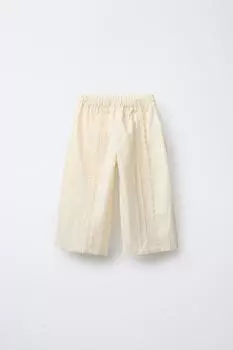 Кружевные брюки из поплина ZARA, цвет Pastel yellow