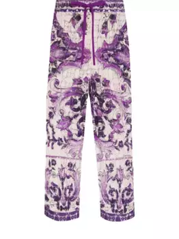 Кружевные брюки с принтом Majolica DOLCE & GABBANA, белый