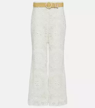 Кружевные гипюровые брюки с высокой посадкой ZIMMERMANN, белый
