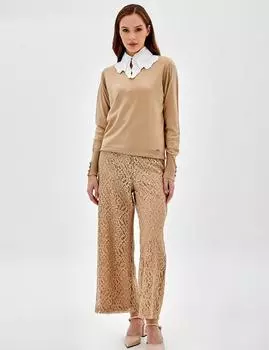 Кружевные многослойные брюки с высокой талией Песочно-бежевого цвета Kayra
