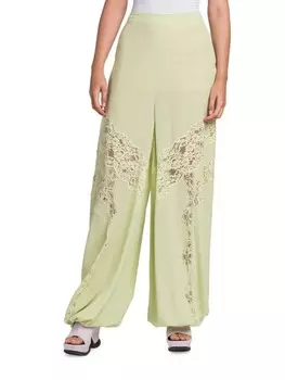 Кружевные широкие брюки Stella McCartney с инкрустацией, lemon