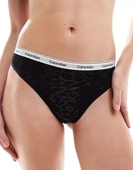 Кружевные трусики-бразилиана Modern Logo черного цвета Calvin Klein