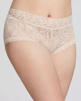 Кружевные трусы-шорты женские Plus Signature Lace Boyshort Hanky Panky, коричневый/бежевый