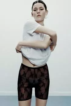 Кружевные велосипедные шорты ZARA, черный