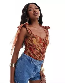 Кружево и бисер – Боди с бантом на плечах узором «3 в руки»