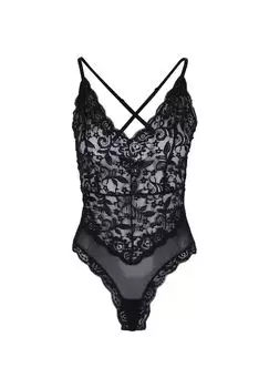 Кружево + сетчатое боди LINGADORE, черный
