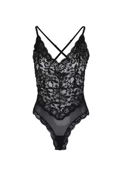 Кружево + сетчатое боди LINGADORE, черный