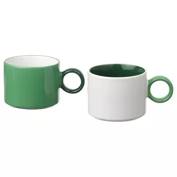 Кружка, белый/зеленый, 30 кл, PIGGL IKEA